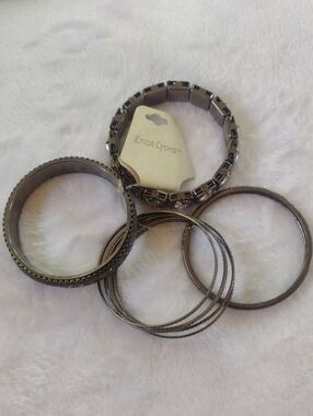 Erica Lyons Gunmetal Mix Textured Bangle Set